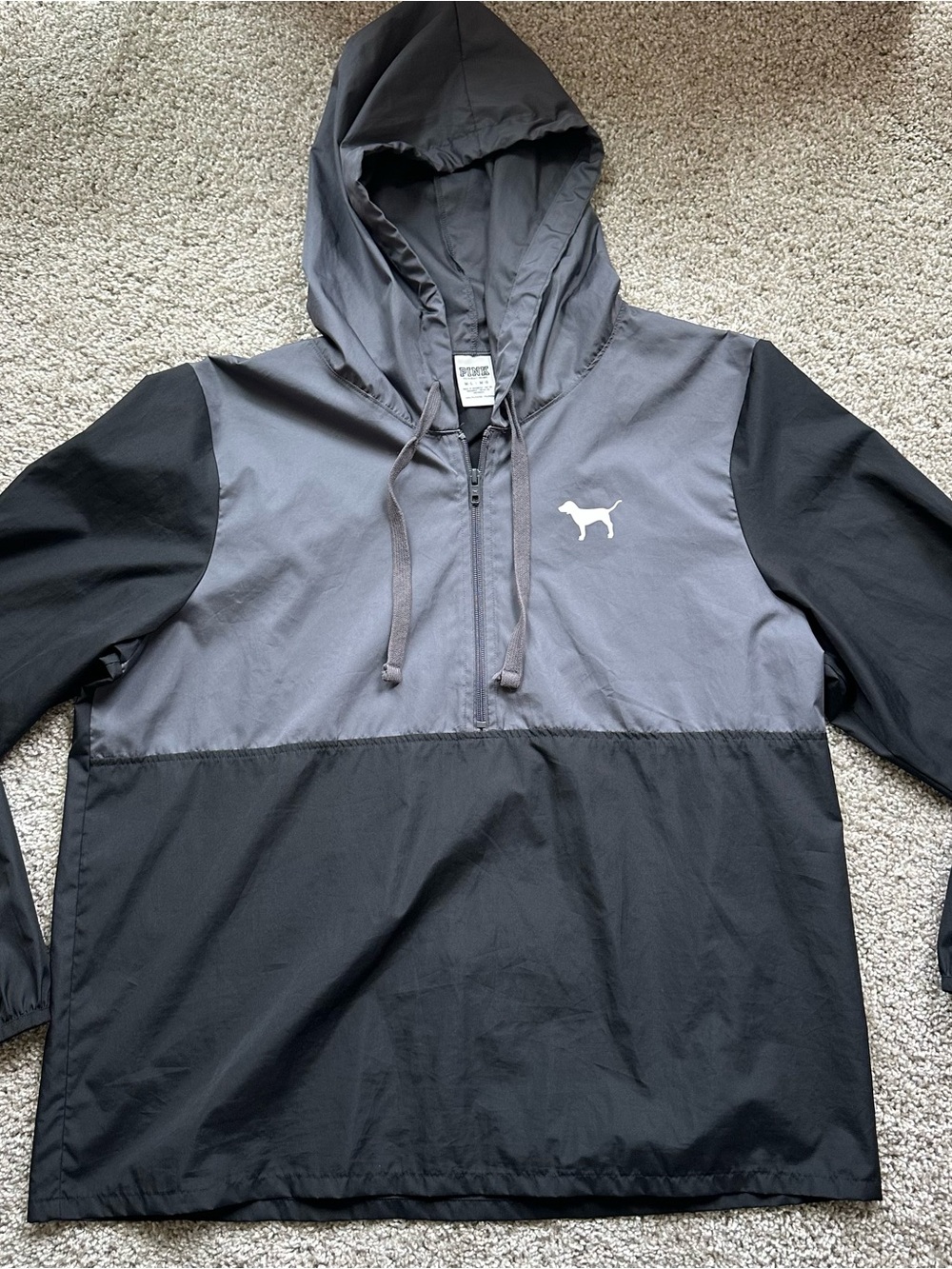 PINK Colorblock Hooded Half-Zip Windbreaker Jacket Gray Black M 584 2010s